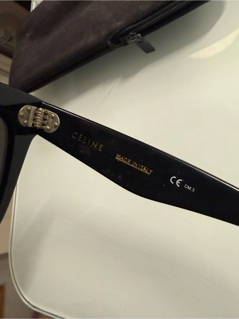 Celine Black Oversized Square Sunglasses with original zip pouch.
